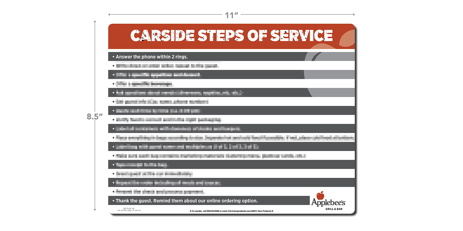 Applebee s carside steps of service alco products