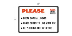 Aussie Grill Dumpster Area Sign