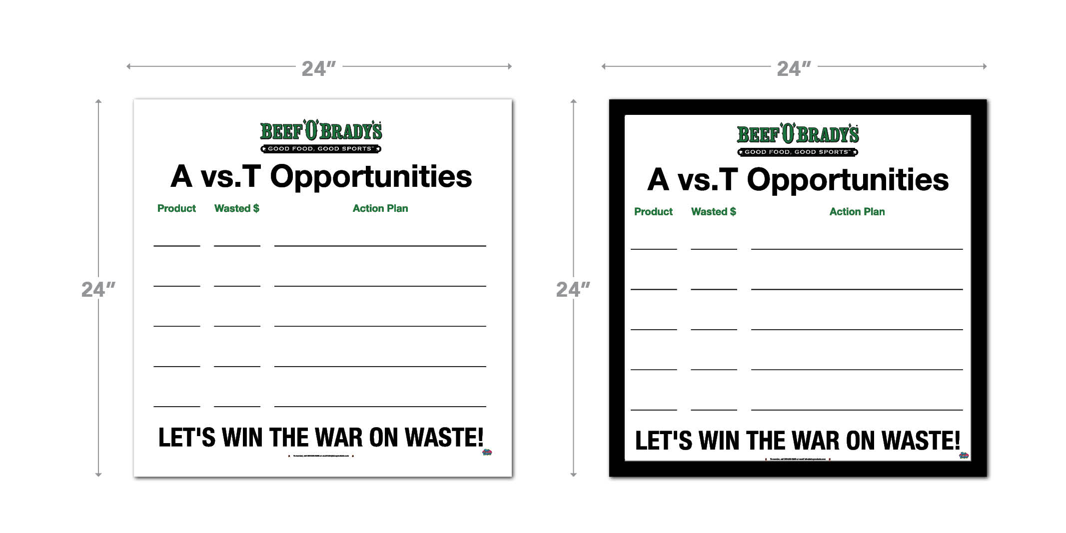 Beef O' Brady's A vs. T Opportunities Dry Erase Board