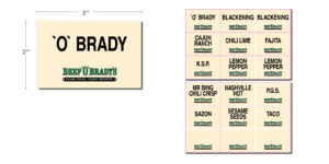 1 Beef O' Brady's Shaker Label Set