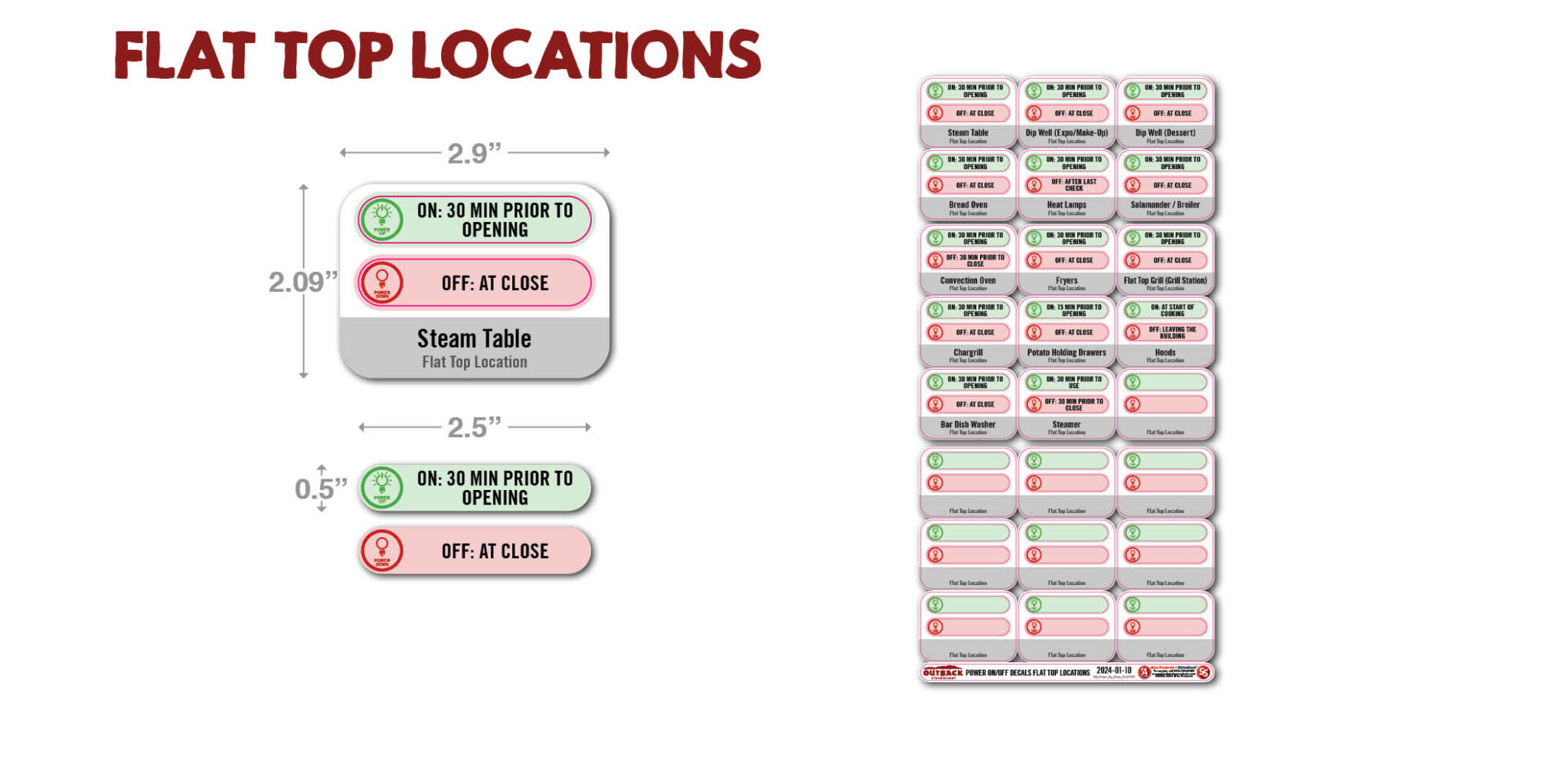 Outback Power Up/Down Label Set - FLAT TOP Locations - Alco Products