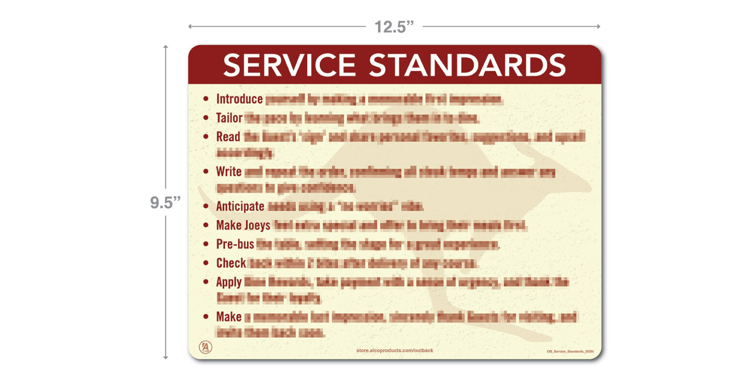 Alco Signs Outback Service Standards Sign - Alco Products