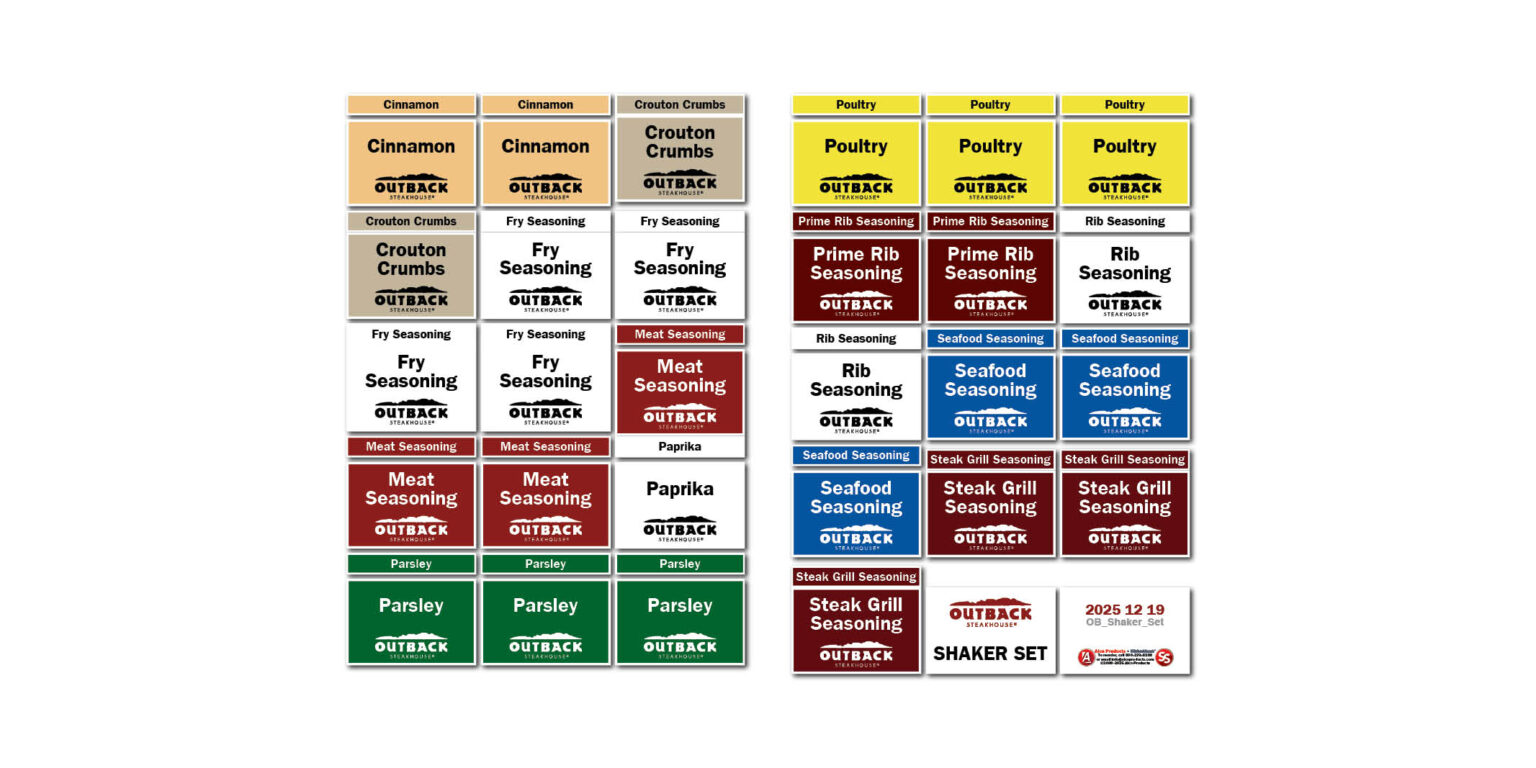Outback Labels Outback Shaker Label Set - Alco Products