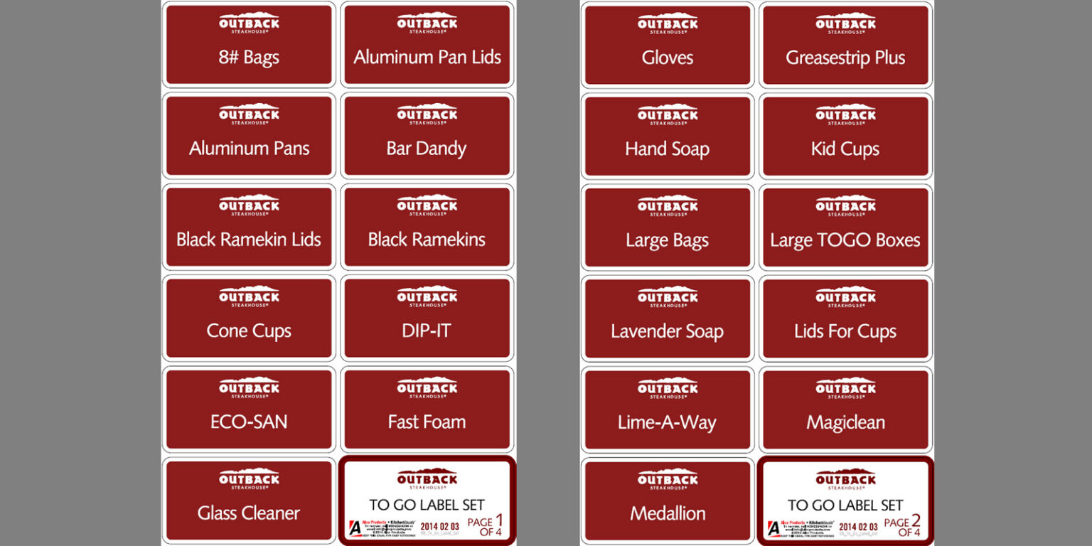 Outback Labels Outback To Go Labels 2x4 - Alco Products