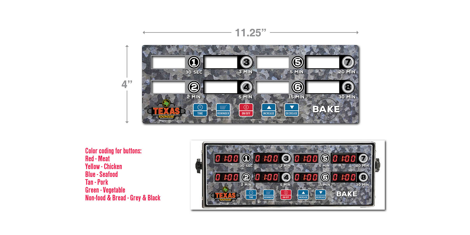 Texas Roadhouse Calculagraph 8 Button Timer Faceplate Decal