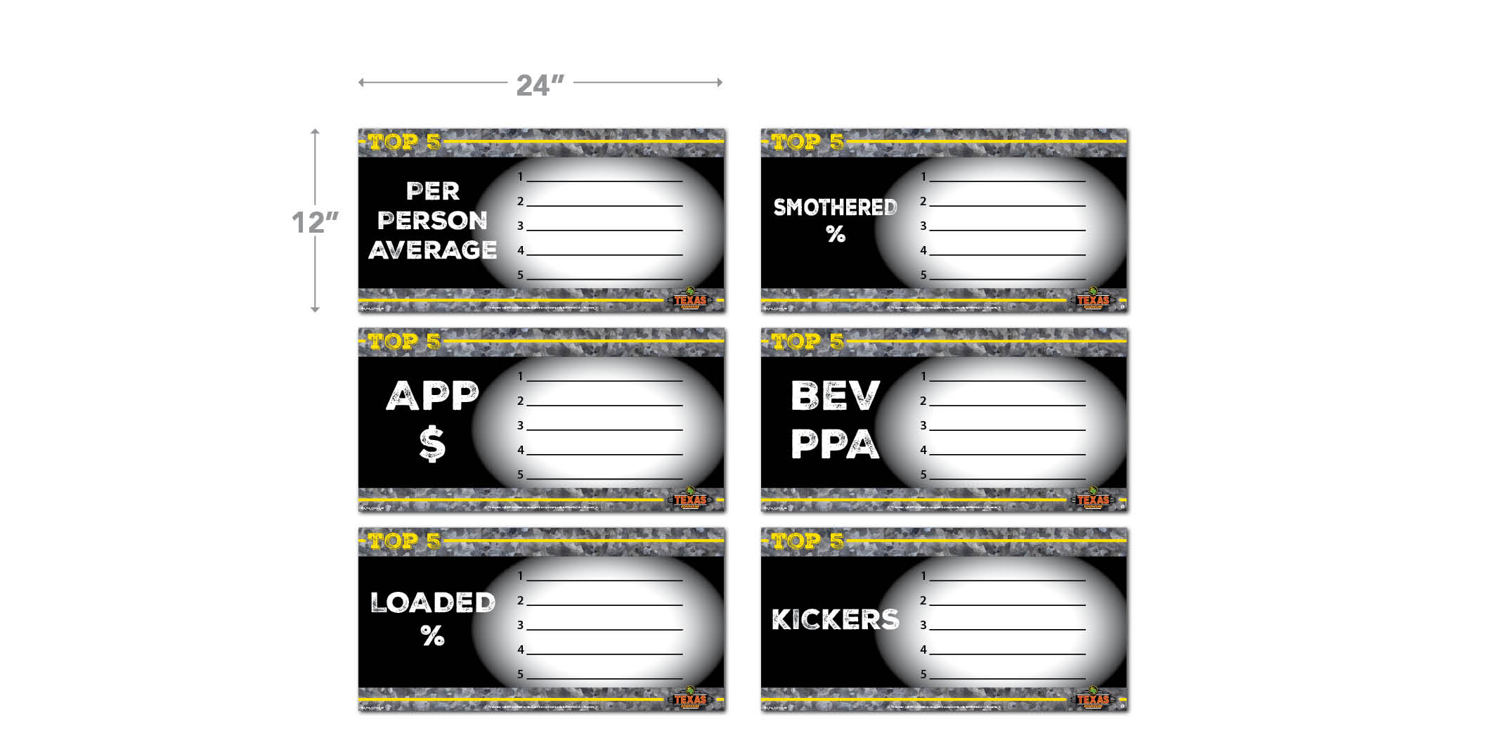 Texas Roadhouse Set of 6 Top 5 Boards