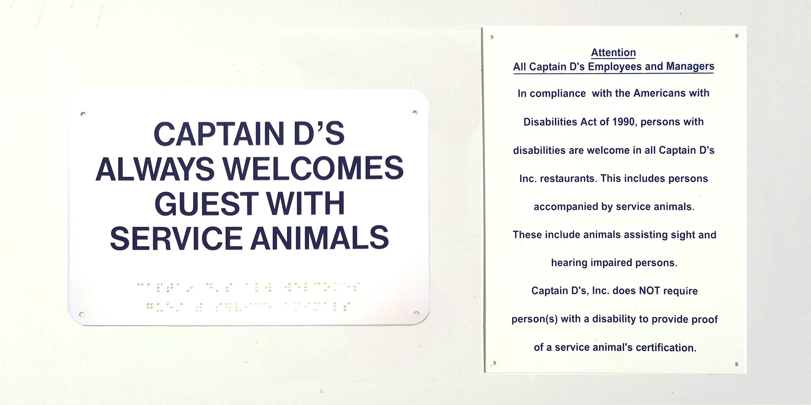 Captain D's Service Animal Plaque Set