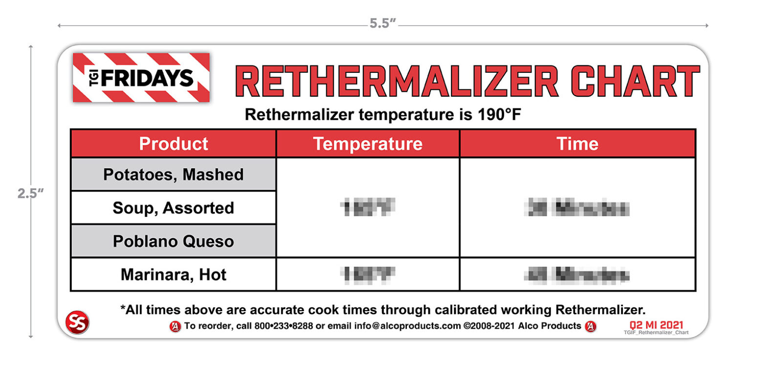Thermalizer Vs Rethermalizer TGI Fridays Rethermalizer Chart - Alco Products