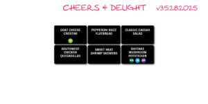 Puttshack Event Menu Tags - CHEERS & DELIGHT