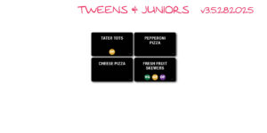 Puttshack Event Menu Tags - TWEENS & JUNIORS